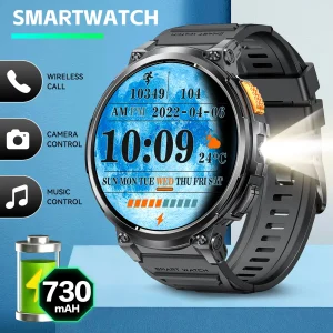 LaNikar 1.85” Smart Watch for Men – Rugged Outdoor Smartwatch with 730mAh Battery, LED Flashlight, and Fitness Tracking