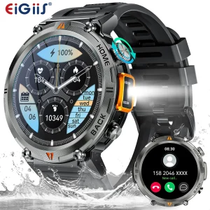 EIGIIS KE3 2025 Smart Watch for Men – Bluetooth Calling, Health Monitor & Flashlight | 1.45” HD Touchscreen with FitCloudPro App