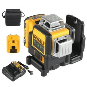 DeWalt DW089LG 12-Line Green Beam Laser Level – 360° Self-Leveling 3-Plane System with 12V Li-Ion Power for Professional Precision