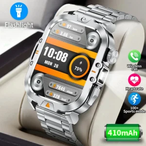 LIGE Outdoor Military Smart Watch for Men – 2.01” LED Display, Bluetooth Calling, Waterproof Fitness Tracker with Flashlight